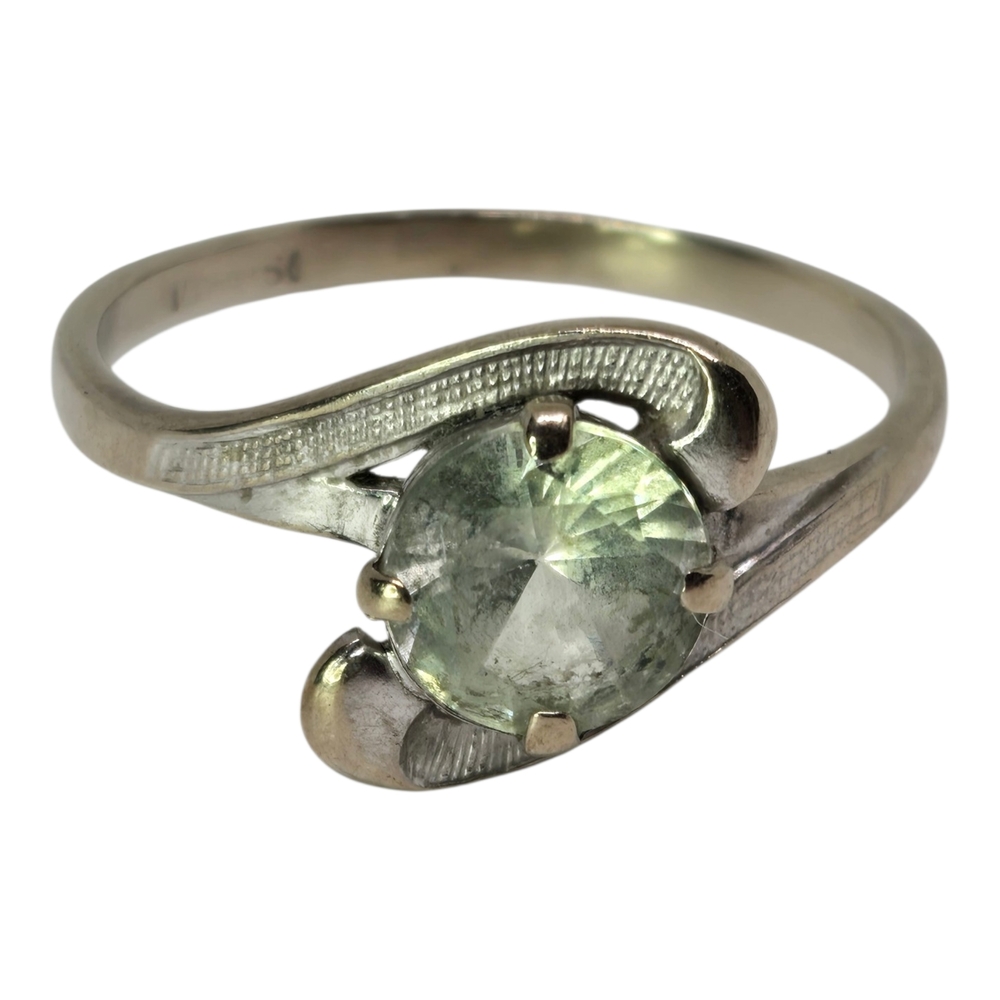Vintage Light Green Topaz Gemstone Swirl Ring Solid White Gold Women Jewelry